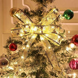 Yummuely 33ft gold foil Christmas ribbon fairy lights with 100 warm white LEDs wrapped around a holiday tree - view 8