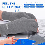 Light gray fingerless compression gloves with anti-slip dot gel palms for arthritis pain relief, size medium - view 4