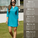 Women's blue UPF 50+ swim cover up dress with 3/4 bubble sleeves, notch neckline, and side split hem in size XS - view 7