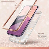 i-Blason clear glitter butterfly iPhone 14 Pro case with rose gold frame and built-in screen protector, full 360 coverage - view 2