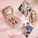 Parima pink PU leather travel jewelry case open showing velvet interior ring roll and divided compartments 4x4x2 inches - view 5