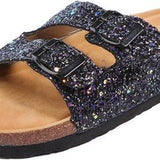 Aiminila girls black glitter thong slide sandals size 11.5 with open toe buckle strap and flat rubber sole - view 2