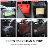 Black faux leather car handbag holder wedged between front seats to keep purse secure while driving - view 4