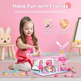 Blokees 184-piece STEM bakery building blocks set showing assembled dessert shop with rabbit and small lamps, multicolor ABS pieces - view 2