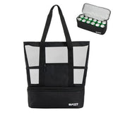 YICHFO large black mesh beach bag with detachable insulated cooler compartment and multiple exterior pockets