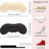 Four OKGL black and yellow self-adhesive heel grip inserts laid flat showing cushioned sponge side and anti-slip surface - view 3