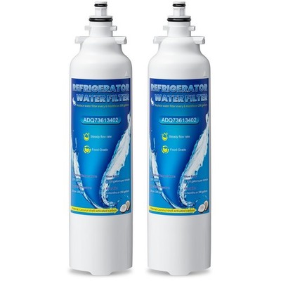 Two white QVGQW refrigerator water filters replacing LG LT800P ADQ73613401 Kenmore 9490, 7.7 inches tall