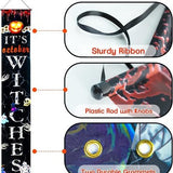 Two FSFLAG Halloween porch banners reading Trick or Treat and It's October Witches, each 74 inches long, hung outdoors - view 3