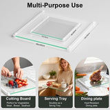 LANGBOHOS 2-piece clear tempered glass cutting board set, 12x16 and 12x8 inches, with white silicone grip edges on kitchen counter - view 3