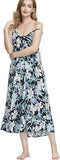 Women wearing a blue floral boho maxi dress with V-neck, adjustable spaghetti straps and side pockets - view 5