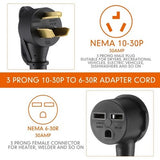 Yellow and black NEMA 10-30P male to 6-30R female dryer adapter with 10AWG copper wiring, 12-inch length - view 3