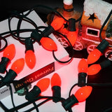 PASUTO 20-foot red C7 ceramic string lights with green wire and 22 glowing red bulbs for indoor and outdoor decor - view 8