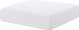 White stretch sofa seat cushion cover with elastic band, small size, shown fitted on a couch cushion by Hokway