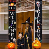 Two FSFLAG Halloween porch banners reading Trick or Treat and It's October Witches, each 74 inches long, hung outdoors - view 6