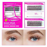 Caelymine DIY lash extension kit showing D curl cluster lashes, lash glue, and applicator tool on white background - view 2