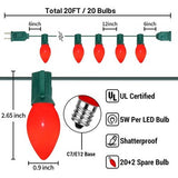 PASUTO 20-foot red C7 ceramic string lights with green wire and 22 glowing red bulbs for indoor and outdoor decor - view 2