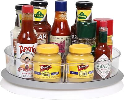 Gestone 11.2-inch rotating lazy Susan turntable organizer with 3 clear acrylic corner bins for pantry or cabinet