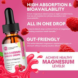 Three 3oz bottles of M inch raspberry-flavored 8-in-1 magnesium liquid drops arranged together on white background - view 5