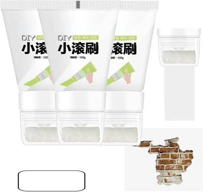 Three white CPOGEBD wall repair paste roller kits with small roller brushes for latex paint touch-up DIY wall repair
