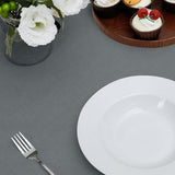 Dark grey rectangular faux linen tablecloth 60x120 inches with pleated corners draped over a dining table, waterproof stain resistant - view 3