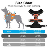 Orange and black Petmegoo no-pull dog harness showing front D-ring clip, back attachment point, and reflective stitching - view 6