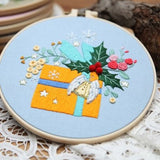 Gogobear Christmas embroidery kit with 7.9-inch bamboo hoop, pre-printed holiday fabric, colorful threads, and needles - view 4