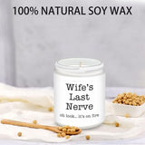 Homsolver cream glass jar candle with 'Wife's Last Nerve' text and bow, lavender scented soy wax candle - view 4