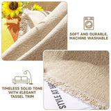Khaki chenille slipcover with tassel fringe edges draped over a single-cushion chair, 71x71 inch furniture cover - view 4