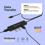 Nov8tech black aluminum 4-port USB 3.0 hub with 2ft cable, four USB-A ports visible on front panel - view 8