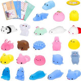 24 colorful mochi squishy animal toys with gift cards and clear bags by Saparlo for Easter and party favors