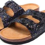 Aiminila girls black glitter thong slide sandals size 11.5 with open toe buckle strap and flat rubber sole - view 4