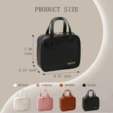 YNGVE black PU leather makeup bag with zipper closure and handle, compact travel toiletry organizer 8.27x3.15x7.48 inches - view 7