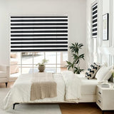 Joydeco black cordless zebra roller blind 33x75 inches with dual-layer sheer and solid stripe fabric on window - view 4