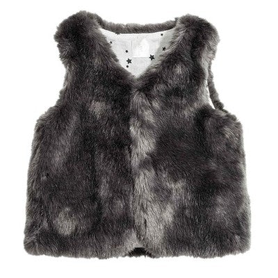 Dark gray faux fur sleeveless vest for baby girls 3-6 months, soft plush toddler outerwear by LJYH