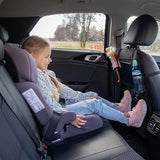 Two black Enovoe 18x24 inch waterproof PVC kick mats with clear tablet holder and zip pocket mounted on car back seats - view 6