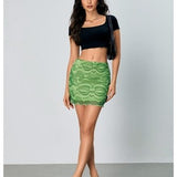 Verdusa women's green wavy geometric print mesh maxi pencil skirt with high waist elastic back, size medium - view 5