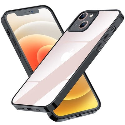 Ubeesize crystal clear shockproof case for iPhone 13 showing hard PC back and black TPU bumper corners