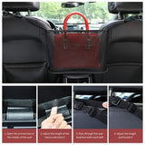 Black faux leather car handbag holder wedged between front seats to keep purse secure while driving - view 3