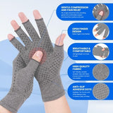 Light gray fingerless compression gloves with anti-slip dot gel palms for arthritis pain relief, size medium - view 3
