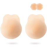 APOWUS beige silicone adhesive push up sticky bra with nipple covers for backless strapless dresses, sizes A-C