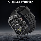 Wohben Rugged Armor Pro black TPU case with stainless steel band for Apple Watch 44mm and 45mm - view 3