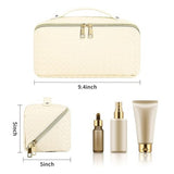 TBOLINE large white checkered PU leather travel makeup bag laid flat open showing interior compartments and pockets - view 3