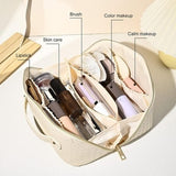 TBOLINE large white checkered PU leather travel makeup bag laid flat open showing interior compartments and pockets - view 2