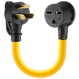 Yellow and black NEMA 10-30P male to 6-30R female dryer adapter with 10AWG copper wiring, 12-inch length