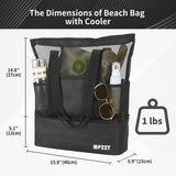 YICHFO large black mesh beach bag with detachable insulated cooler compartment and multiple exterior pockets - view 3