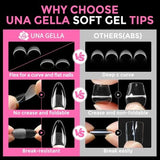 216 clear medium almond full cover press-on nail tips displayed in 12 sizes on white background by UNA GELLA - view 6