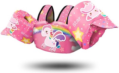 Pink kids swim vest life jacket with removable arm wings and buckle straps for toddlers 30-55 lbs by Chriffer