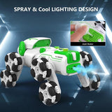 UJYY white 8-wheel robot dog remote control stunt car with LED lights and mist spray effect for kids - view 4