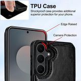 Hiandier black PU leather wallet flip case for Samsung Galaxy S25 FE showing card slots and magnetic closure - view 5