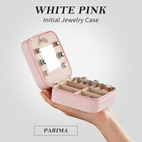 Parima pink PU leather travel jewelry case open showing velvet interior ring roll and divided compartments 4x4x2 inches - view 3